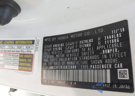 2018 Honda Clarity Touring z USA, uszkodzony, nr VIN JHMZC5F30JC022009